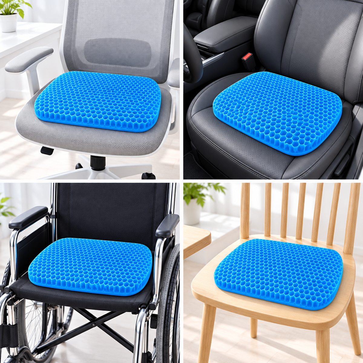 Verraloom cushion on an office chair, car seat, wheelchair and dining chair