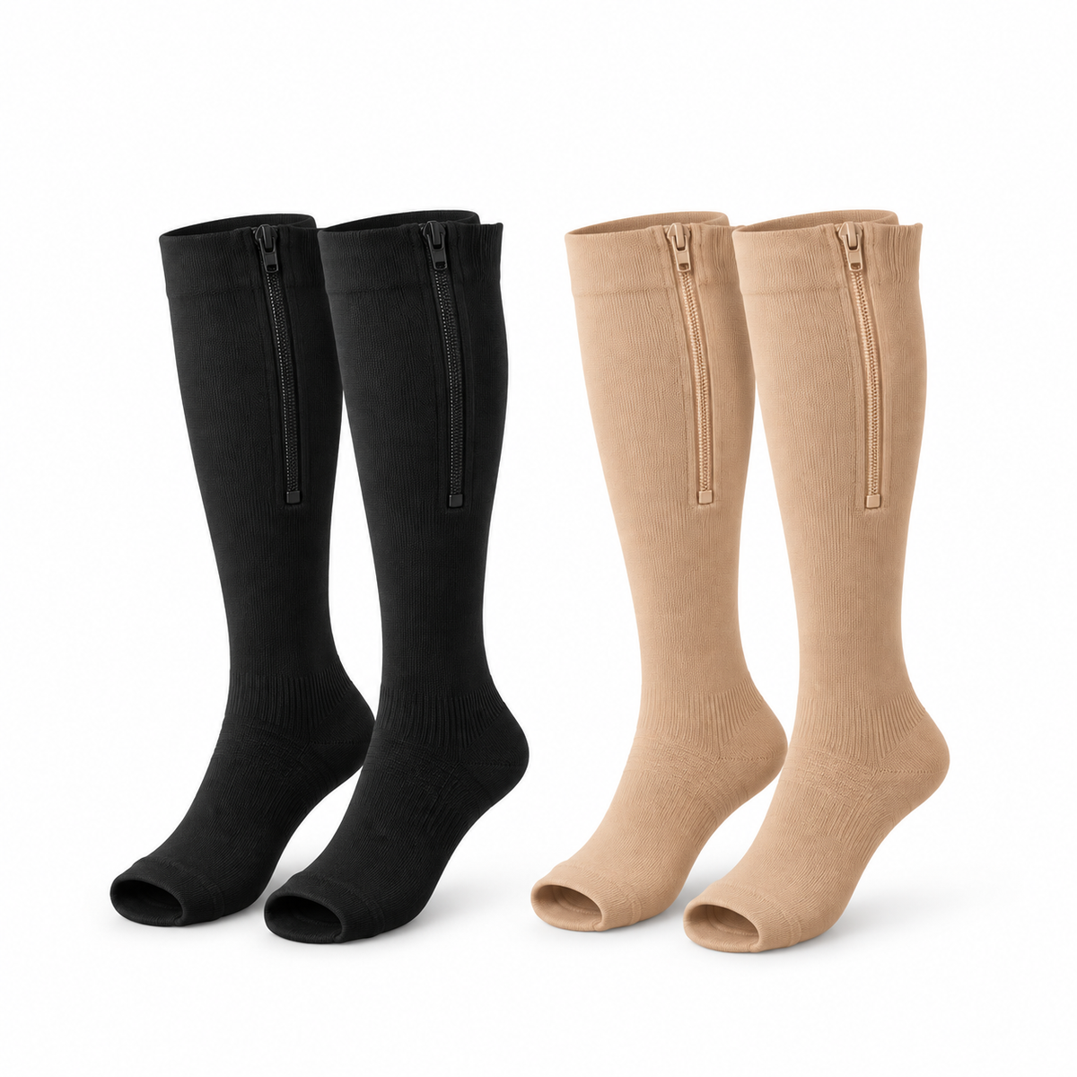 Verraloom zip-up compression socks in black and nude