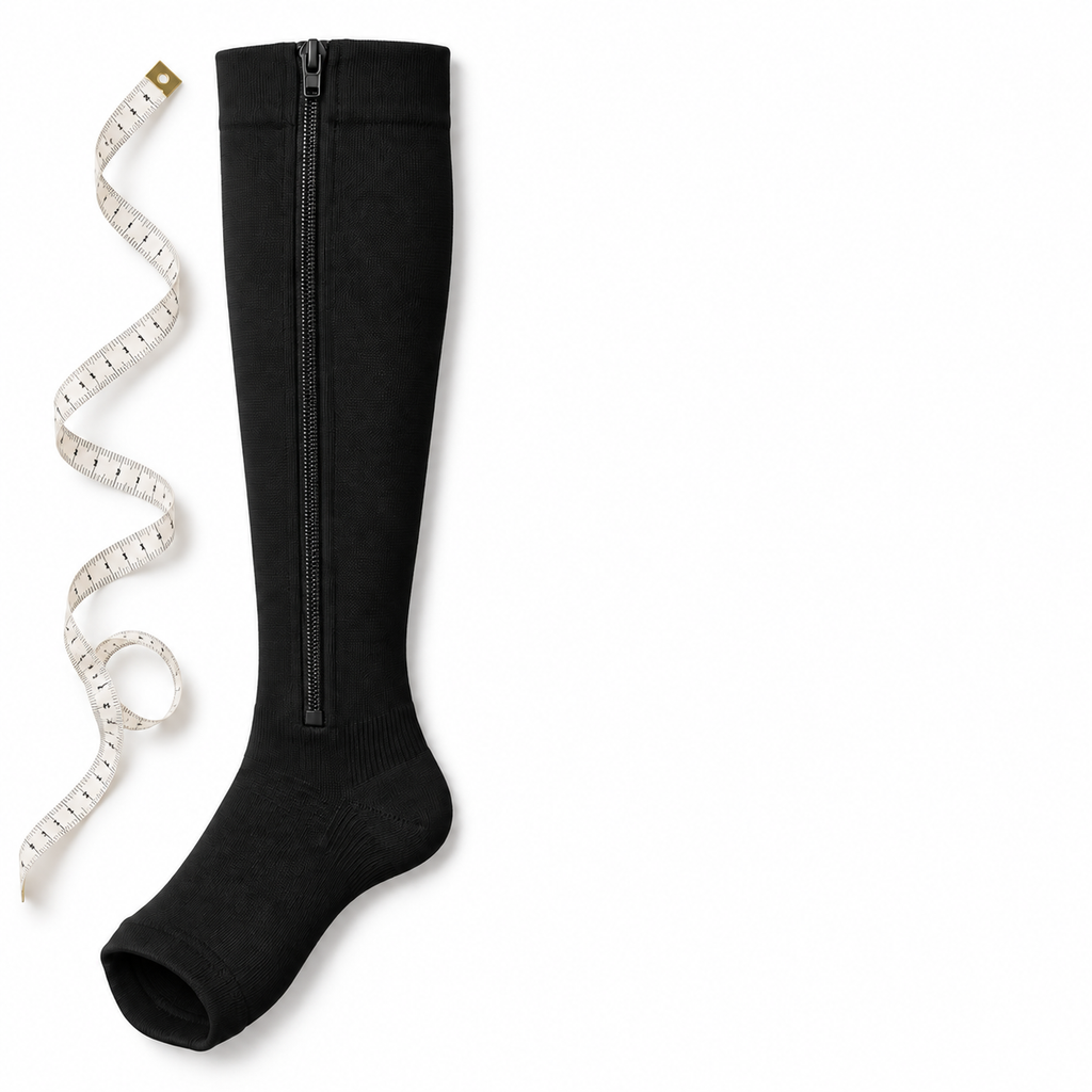 Compression sock with measuring tape for sizing