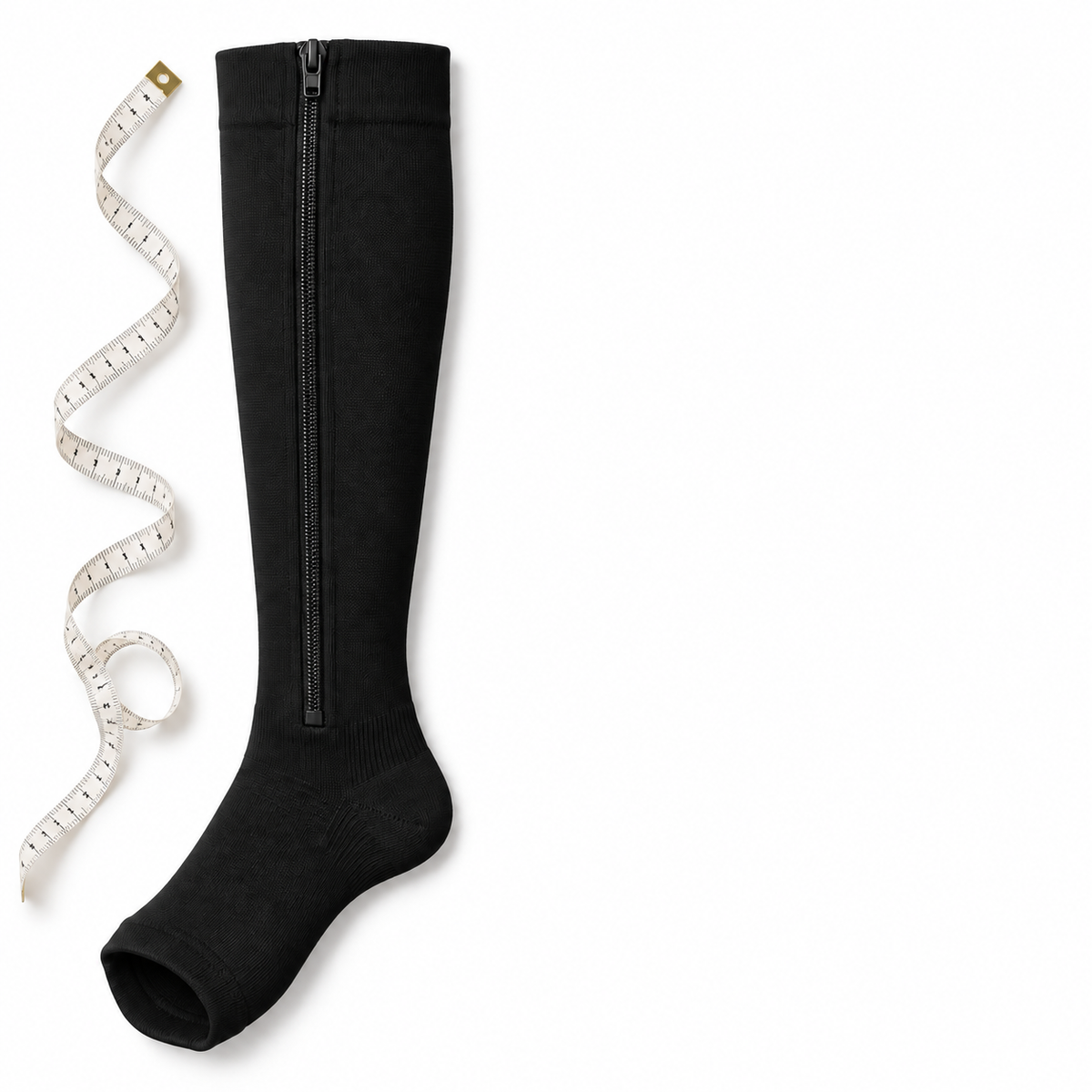 Compression sock with measuring tape for sizing